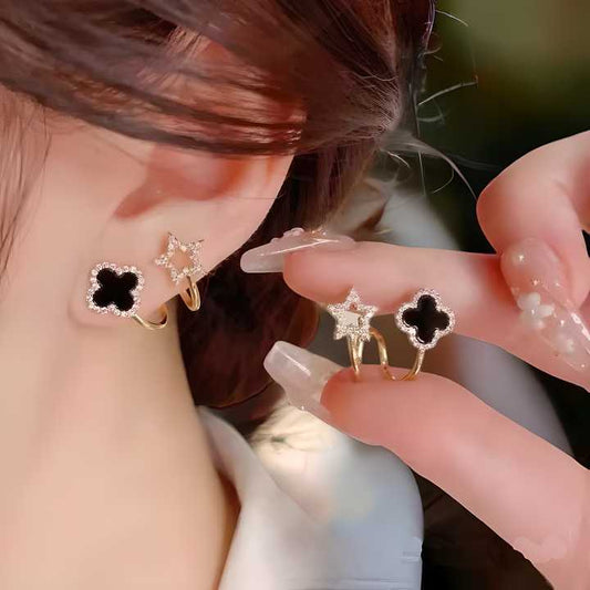 🌟 Elegant Clover & Star Mismatched Earrings – Trendy & Chic!